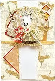 Iyo Yuna Center V102-19 Congratulatory Bag, Gold Seal, for Wedding Celebrations, Crane, Gold x Red, 8.7 x 5.9 inches (22 x 15 cm)