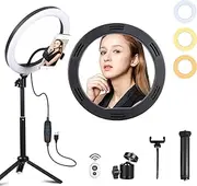 Volkwell 10" Selfie LED Ring Light, Dimmable Ringlight with Tripod Stand Wireless Remote Phone Holder for Live Stream/Makeup/YouTube Video/Camera Shooting. (10" LED Ring Light with Stand)
