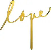 Love Themed Various Acrylic Cake Topper for Valentine's Day, Proposal, Wedding, Bridal Shower or Anniversary Cake (Sleek - Gold)