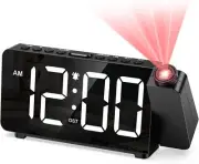 Projection Alarm Clock, Digital Clock with 180° Projector, 5 Level Brightness