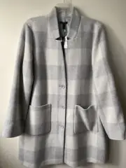 XL $498 NWT EILEEN FISHER DARKPEARL / GRAY WOOL BLEND CHECK PRINT PEA COAT