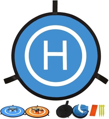 Drone Landing Pad 21.65inch Portable Foldable 21.65 inch-Round, Blue & Orange