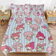 a1598 My Melody Duvet Cover Set, 3 Piece Bedding Set 86x70" Double Sided Printing Decorative Comforter Cover Set (1 Duvet Cover + 2 Pillow Shams)" jfr