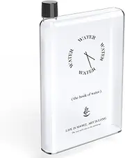 NiHome Flat Water Bottle 25oz/750ml, A5 Book Shaped Portable Bottle for Purse, Travel, Bag - Leak-Proof, BPA Free, Square, Transparent Plastic