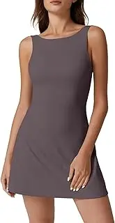[QINSEN] Womens Open Back Tennis Dress Sleeveless Built in Shorts Golf Athletic Dress with Pockets