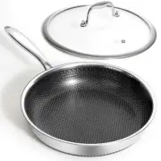 12 inches Frying Pan Nonstick Deep Sauté Pan and Lid, Non Stick Stainless Ste...