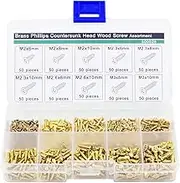 Brass Countersunk Head Wood Screw Assortment Kit,Pack of 500,Gold