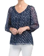 NWT Diane von Furstenberg DVF Floral Silk Peasant Top, Indigo Floral, MSRP $298
