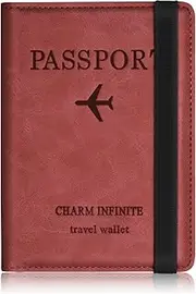[Toctax] Passport Cover,Leather Passport Holder RFID Blocking,Travel Passport Holder Id Card Cover, Red, One Size