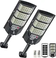 Solar Street Lights Outdoor, 8500K Solar Outside Light, LED Dusk to Dawn Solar Flood Waterproof Lighting with Motion Sensor and Remote Control Security Lights for Parking Yard Path