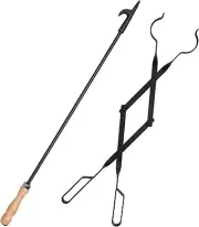 32" Heavy Duty Fire Pit Poker & 26" Tongs Set - Rust Resistant Tools