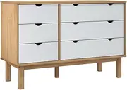 6 Drawer Dresser for Bedroom, Wooden Chest of Drawers for Closet, Bedroom Dressers with Drawers, Modern Dressers & Chests of Drawers, Brown & White 111x43x73.5 cm
