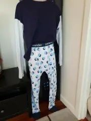 PETER ALEXANDER MENS TARTAN BLUE GREY long SLEEVE TOP +Dotted PANTS SET M COTTON