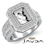 Diamond Engagement Ring 18k White Gold Emerald Semi Mount Halo Setting 1.62Ct