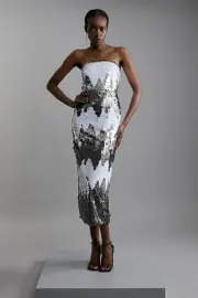 Disc Sequin Bandeau Woven Midi Dress