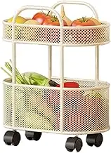 Mobile Storage Trolley Rack with Casters and Handles Household Storage Basket,Layered Storage Open Storage,Space Saving,Suitable for Office Balcony Kitchen Bathroom Living Room(White)