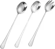 BEBEMOKO 3pcs Stainless Steel Salad Utensils Set Long Handle Spork Spoon Colander Tableware Kit for Home Kitchen Use Easy to Clean Maintain