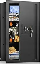 Nebakne 25.6'' Tall Fireproof Wall Safes Between the Studs 16'' Centers, Hidden Wall Safe with 3 Removable Shelf & Tray, Heavy Duty Wall Mount Safe for Firearms, Money, Jewelry, Passport Black