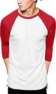 [Hat and Beyond] Mens Baseball Raglan 3/4 Sleeves T Shirts Casual Cotton Jersey S-3XL White/Red