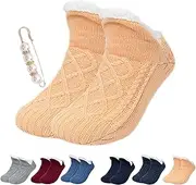 [FACECOI] FleeceSox - Fleece-Lined Non-Slip Thermal Slippers Socks, Fleece-Lined Non-Slip Thermal Slippers Socks (S,Beige)