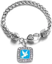 [Inspired Silver] Silver Square Charm Bracelet with Cubic Zirconia Jewelry