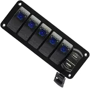 12-24V 6 Gang Auto Marine Boat Trailer Switch Panel USB Waterproof Voltage Display