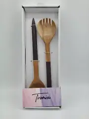 Tiramisu Acacia Wood & Resin Salad Serving Set, New In Box