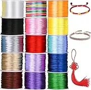 1.5mm Nylon String for Bracelets, BetterJonny 15 Rolls 630Yards Satin Rattail Silk Chinese Knotting Cord Silky Nylon Beading String Thread for Kumihimo Macrame Jewelry Making Friendship Bracelets