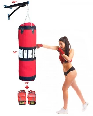4Ft Martial Art MMA KickBoxing UFC Punch Bag w Wall Bracket Chains & Gloves SET