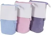 3-Piece Standing Canvas Pencil Holder - Pop-Up Stand Pencil Case with Zipper