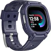 [VeveXiao] Rugged Case with Band Compatible with Fitbit Versa 4 Bands With Case, Protective Cover Case with Silicone Strap Shockproof Bumper Compatible with Fitbit Versa 3/Sense Strap For Men Women
