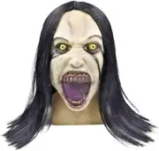 Scary Crying Woman Mask with Wigs - Full Head Latex Horror Demon Mask Halloween