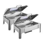 2X 9L Rectangular Stainless Steel Soup Warme Chafing Dish Set