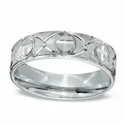 Men's 6.0mm Comfort Fit Cross Wedding Band in Sterling Silver