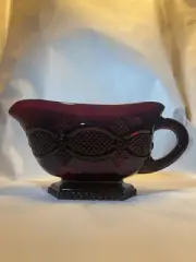 Vintage Collectable Avon 1876 Cape Cod Ruby Red Glass Footed Gravy Sauce Boat 8”