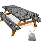 Picnic Table Cover with Bench Covers 6FT 3 Pcs Waterproof Windproof 72in Black