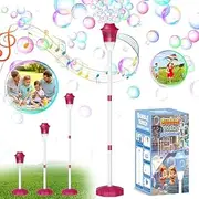 Bubble Maker Stand for Parties,Battery Operated Standing Bubble Machine with Lights and Music, Adjustable Bubble Torch Garden Lamp,Auto Vertical Bubble Machine (Red(Battery))