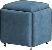 5 in 1 Nesting Ottoman Cube Chair, Stackable Stools, Square Ottoman Bench, Foot Stool with Wheels for Bedroom Living Room,Dining Room, Ottoman Set of 5 (Color : A)