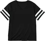 Women Straped Printed Mock Neck Pack T Shirt Crewneck Solid Color Striped Trim Short Sleeve Top Stretchy Shirts for Women