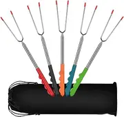 HOTOIQ Barbecue Forks, Telescoping Marshmallow Roasting Sticks 12in-45in, BBQ Smores Skewers, Campfire Roasting Sticks & Hot Dog Forks for Camping,Garden Party, Barbecue(5 PCS)