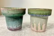 Brand New Handmade Clay Enamel Glazed Mini Succulent Pot With Drainage-Set For 2