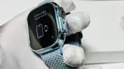 Sky Blue Apple Watch ULTRA 2 49mm Titanium Custom Polished Anodized Blue Fabric
