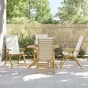 4 Piece Folding Garden Reclining Chairs with Cream White Cushions Bamboo Patio Seating