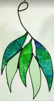 EUCALYPTUS GUM LEAVES Stained Glass Art Suncatcher AUSTRALIAN NATIVE DESIGNS