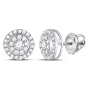 14kt White Gold Round Diamond Solitaire Cluster Stud Earrings 3/4 Cttw