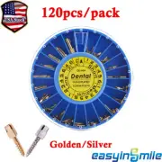 120Pcs Dental Root Canal Screw Posts Titanium 24k Gold Plated/Stainless Silver