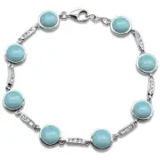 Round Natural Larimar & Cubic Zirconia .925 Sterling Silver Bracelet