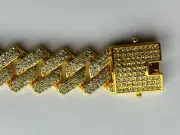 Fifth Avenue Cuban Link Chain Yellow Gold Round Cut Rhinestone Necklace 18 Inch