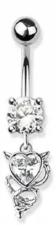[Pierced Owl] 14GA 316L Stainless Steel CZ Crystal Devil Cat Heart Dangling Belly Button Ring