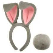 Bunny Ears Headband and Bunny Tail Set, Grey Plush Rabbit Ears Headband Bunny